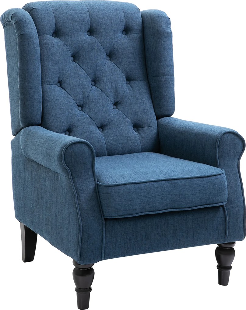 HOMCOM Poltrona de Sala de Estar Poltrona Moderna com Apoio para a Cabeça e Pés de Madeira Poltrona Individual 74x86x102 cm Azul | Aosom Portugal