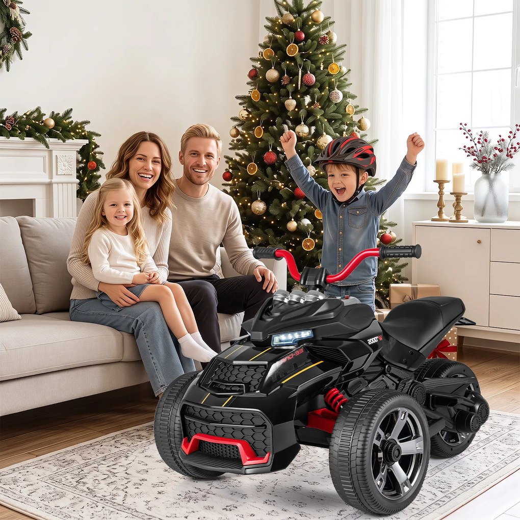 Moto Elétrica Infantil crianças 3 a 6 anos de Três Rodas, 72 x 111 x 64 cm, Dois Motores de 25 W, Vermelho+Preto