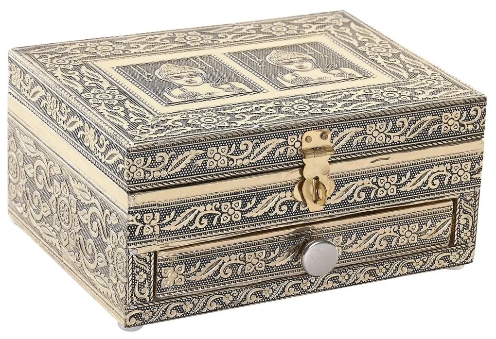 Guarda-Joias DKD Home Decor 17,5 x 12,5 x 8,5 cm Champanhe Bege Madeira Alumínio