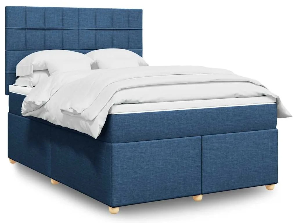 vidaXL Cama com molas/colchão 140x190 cm tecido azul