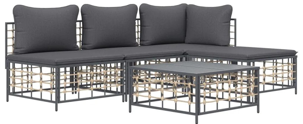 5 pcs conjunto lounge de jardim c/ almofadões vime PE antracite