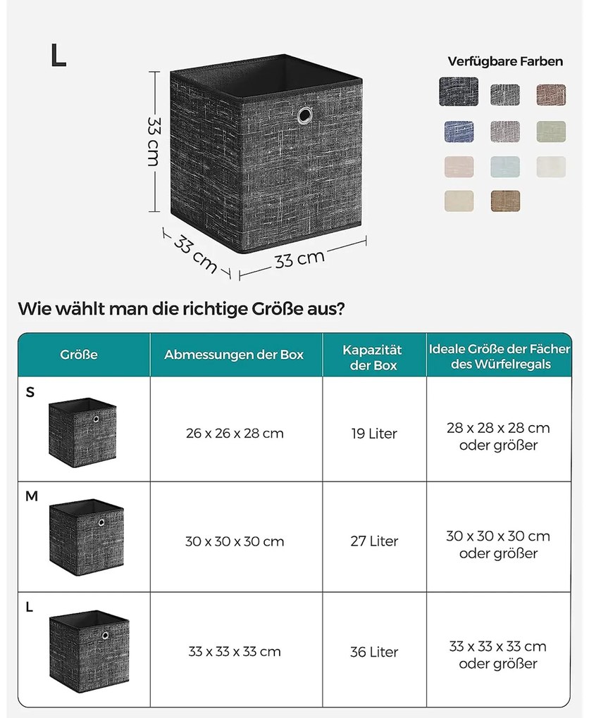 Conjunto de 6 Caixas de arrumação 33 x 33 x 33 cm preto mosqueado