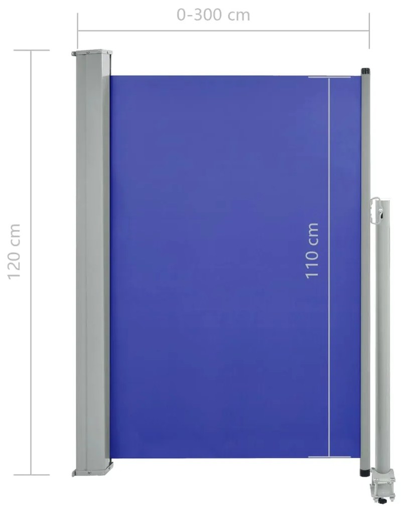 Toldo lateral retrátil para pátio 120x300 cm azul