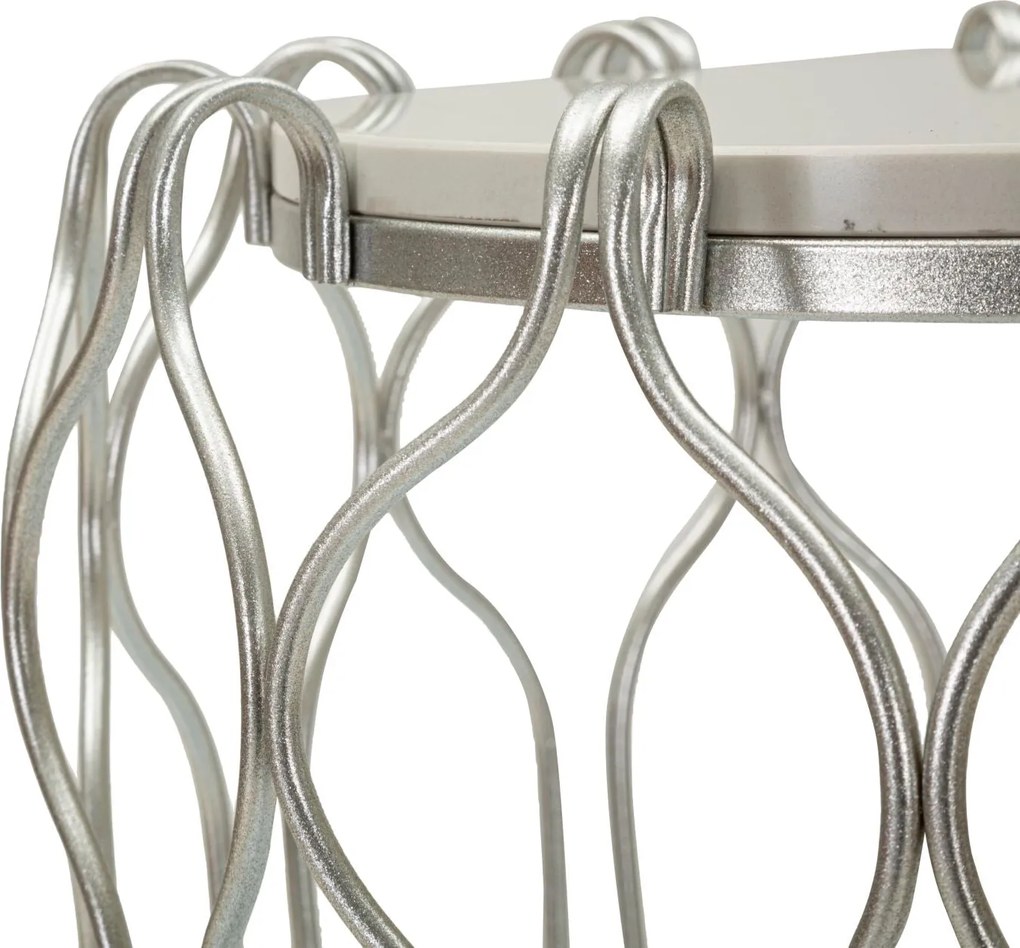 Mesa de Centro Hook - Base de Metal Prata e Topo de Mármore - Ø 47,5 c