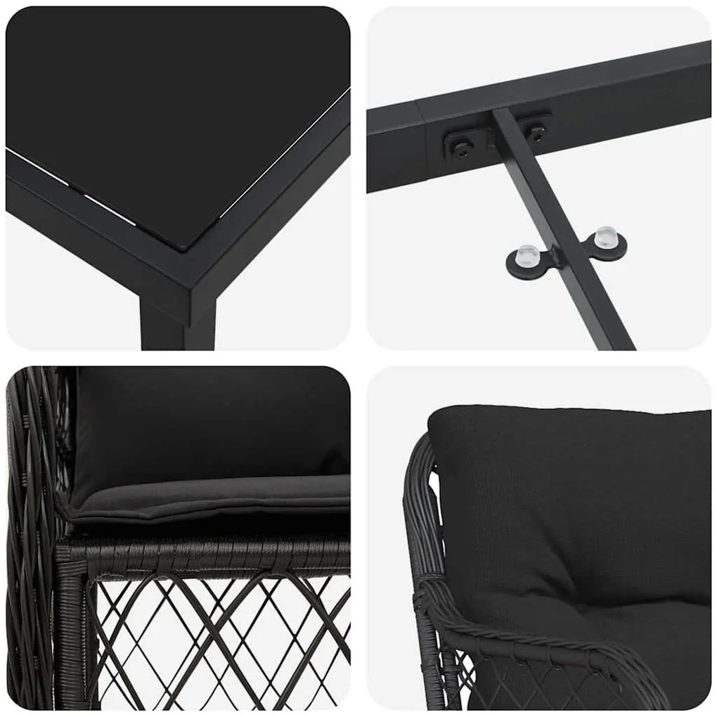 Conjunto de Jantar de Jardim com 5 Peças e Almofadas de Rattan e Polié