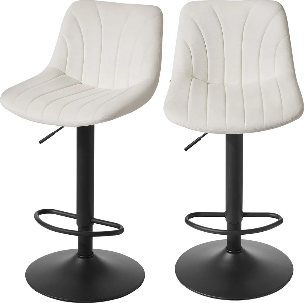 Conjunto de 2 bancos de bar, altura ajustável entre 88 e 108 cm em veludo Branco creme