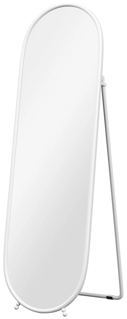 Espelho de Pé Oval 160x40 cm Espelho de Corpo Inteiro com Moldura Metálica Suporte e 2 Formas de Utilização Branco