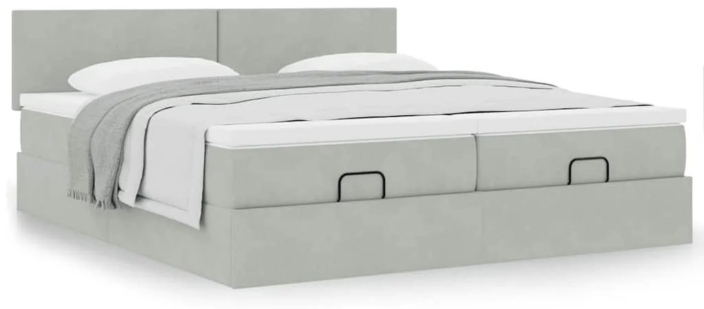 Estrutura cama otomana colchões 180x200cm veludo cinzento claro
