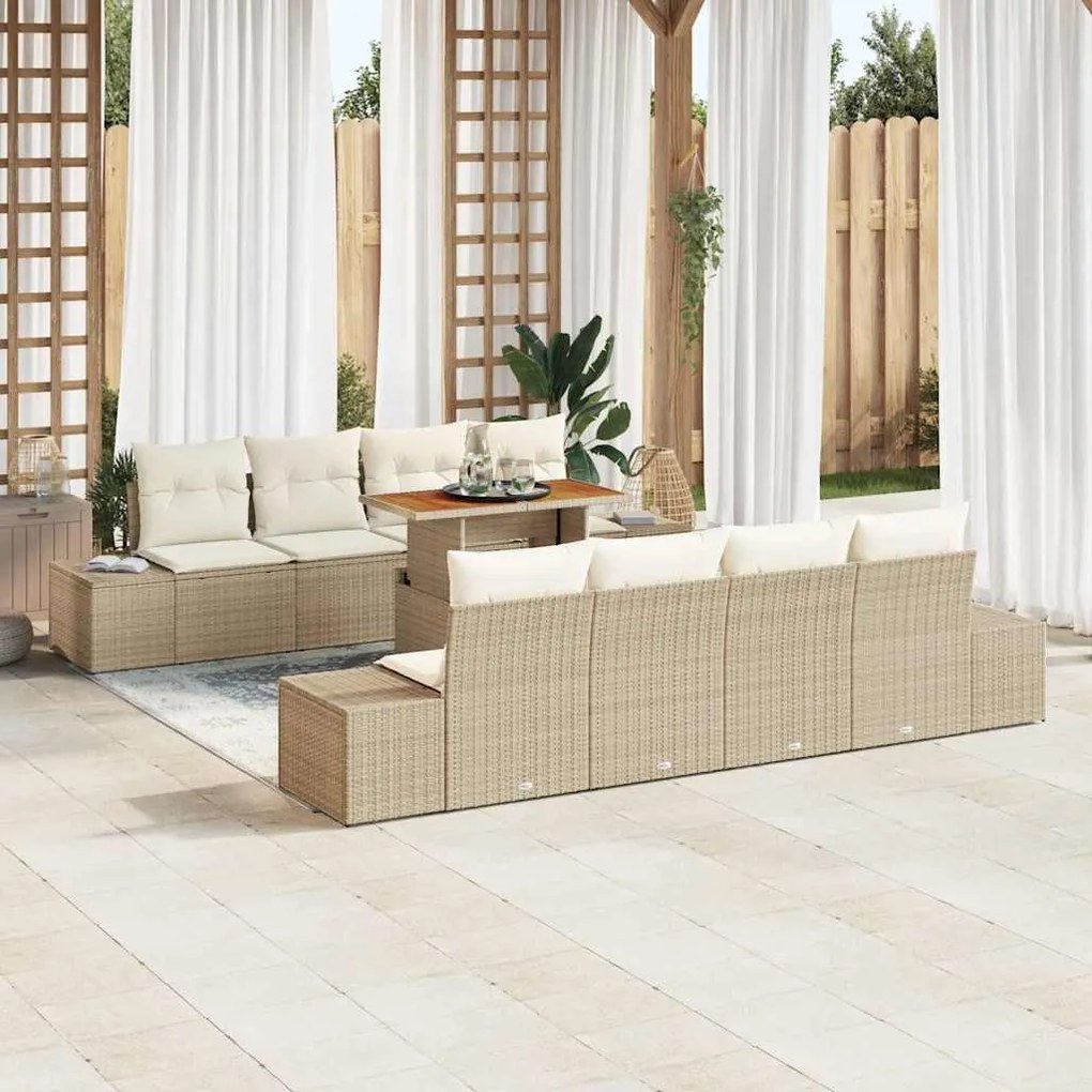 vidaXL Conjunto de Jantar para Jardim com almofada 9 pcs Bege, Creme
