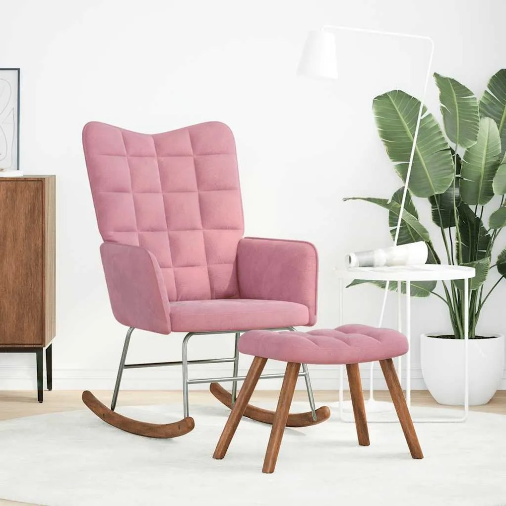 Cadeira de baloiço com banco veludo rosa