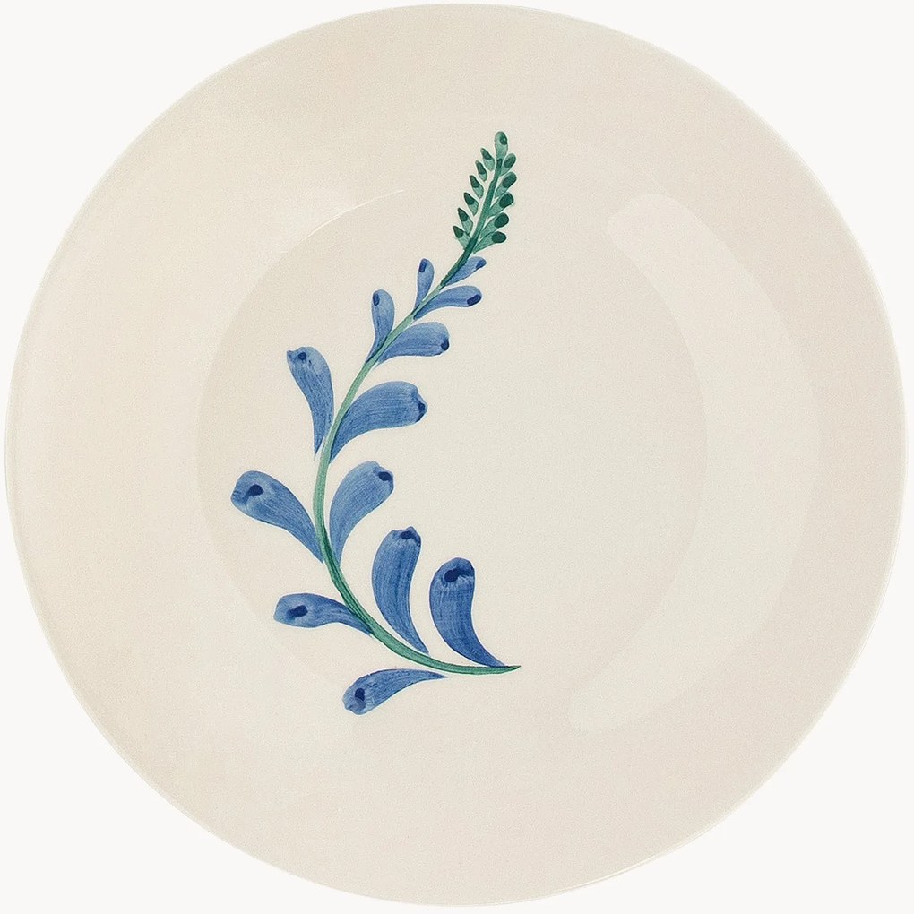 Prato de pequeno-almoço em cerâmica pintado à mão Indigo Flora