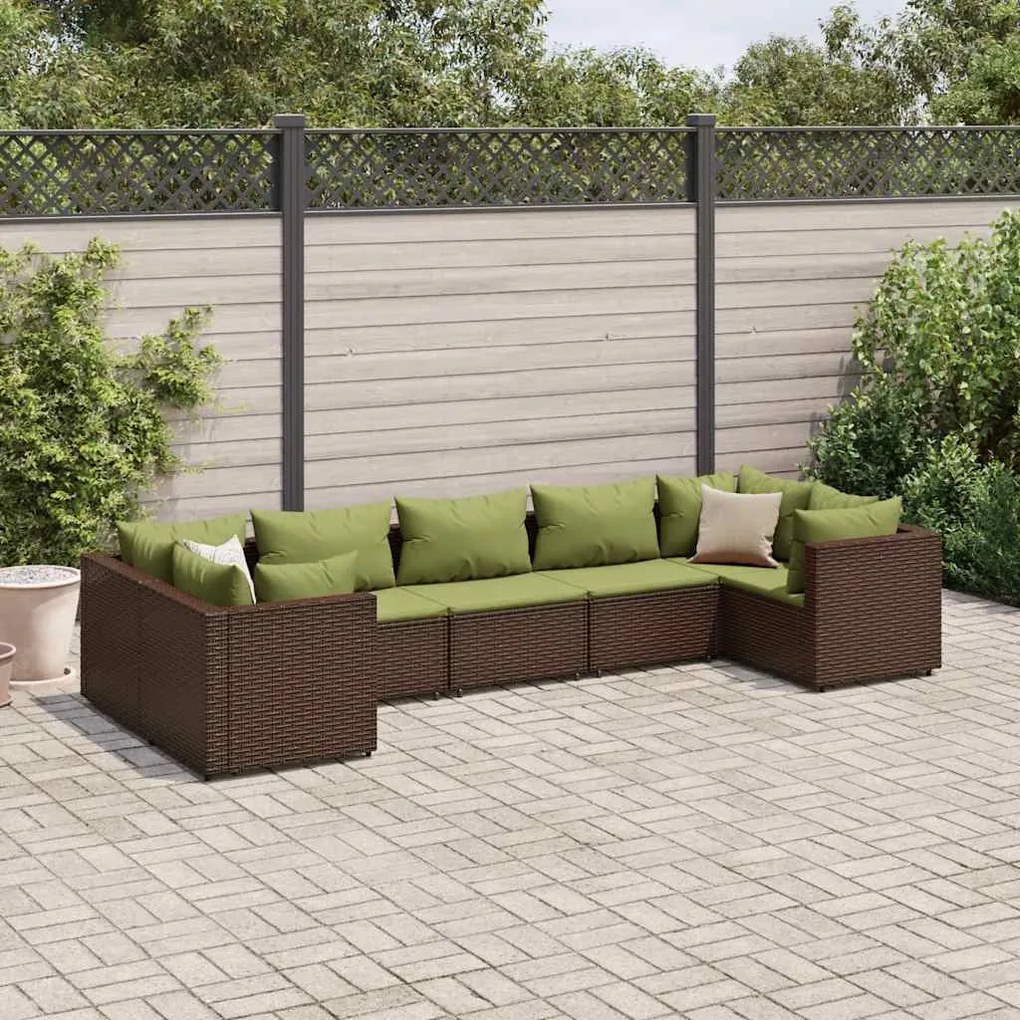 vidaXL 7 pcs conjunto lounge de jardim c/ almofadões vime PE castanho