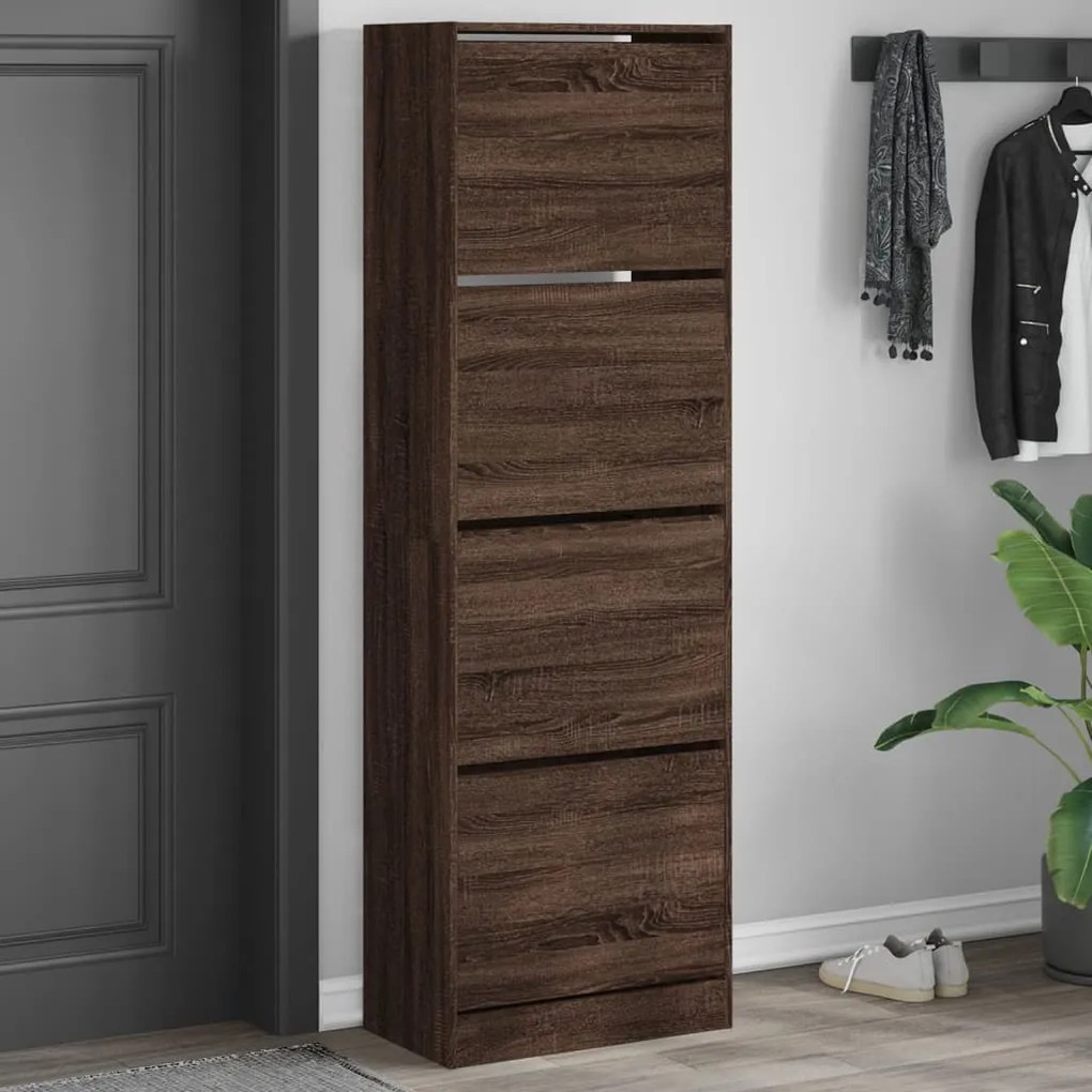 vidaXL Sapateira 4 gavetas articuladas 60x34x187,5cm carvalho castanho