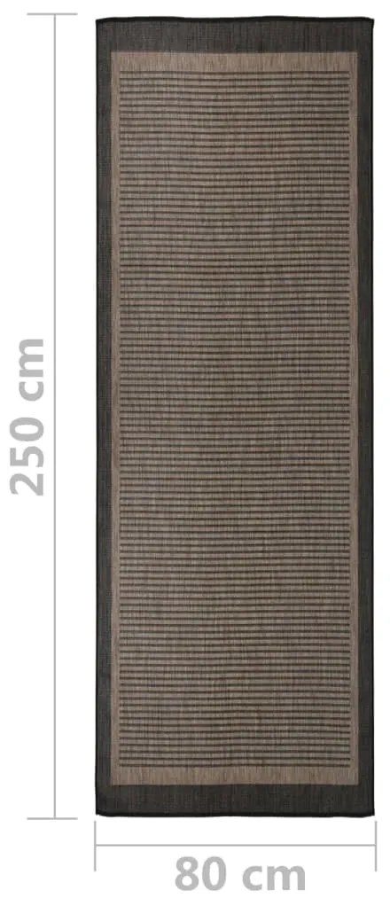 Tapete de tecido plano para exterior 80x250 cm castanho-escuro