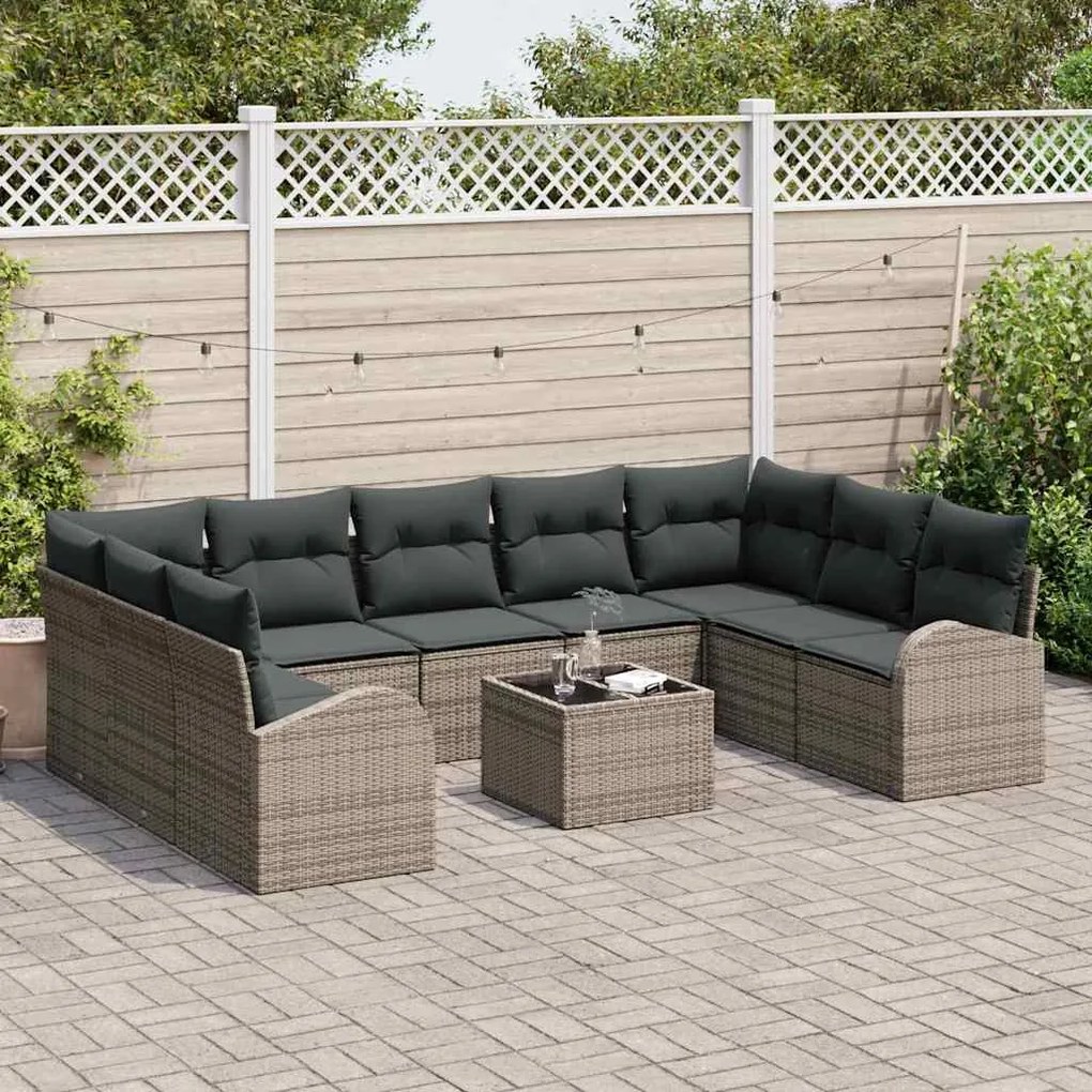 Conjunto de Sofás de Jardim de 9 Peças com Almofadas Rattan PE Preto