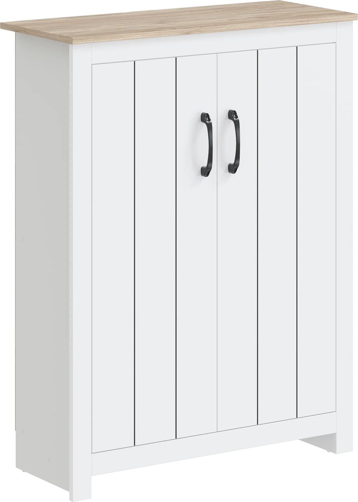 HOMCOM Sapateira 4 Níveis 12 Pares Armário para Sapatos 2 Portas e Prateleiras Ajustáveis 80x32,8x105cm Carvalho e Branco | Aosom Portugal