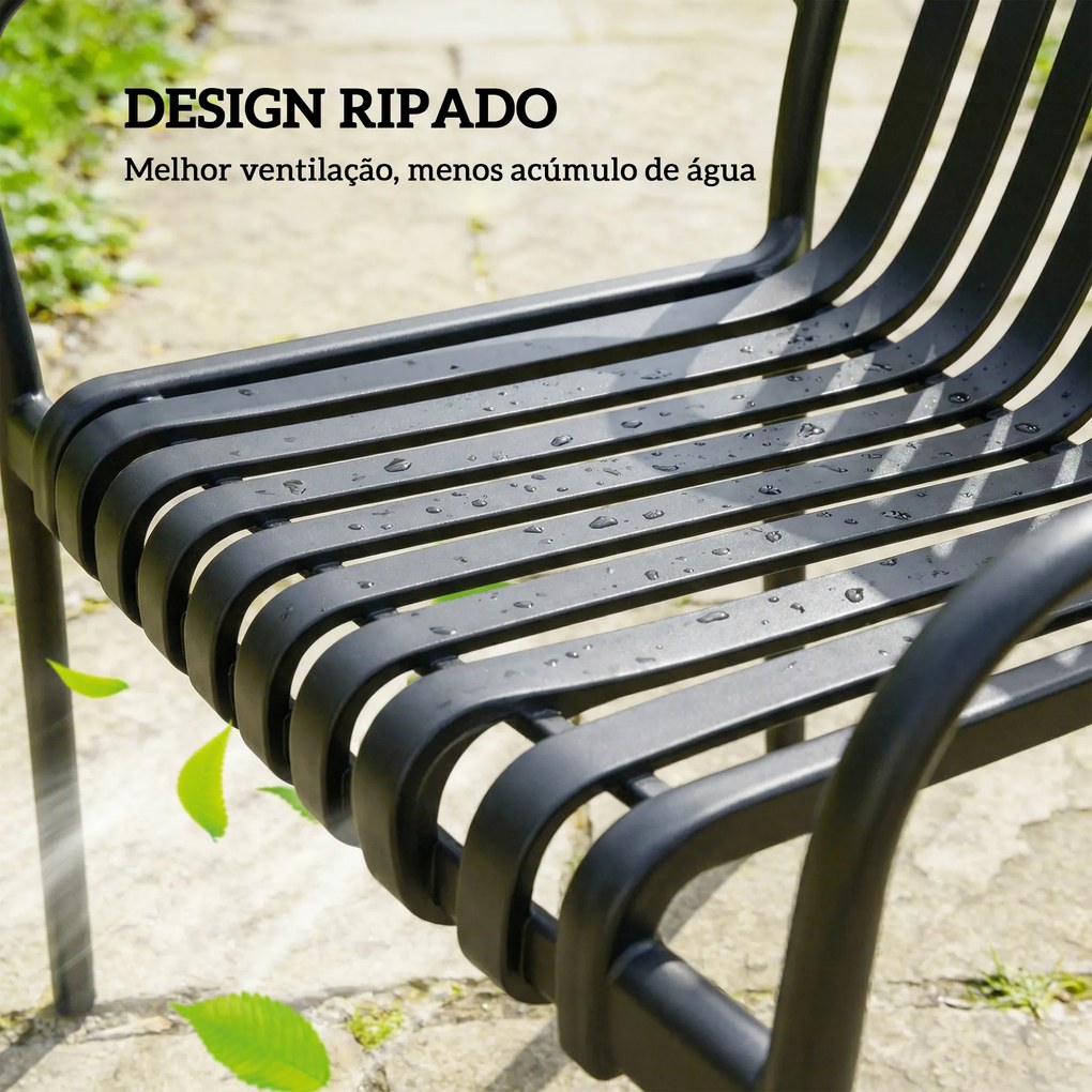 Conjunto de 4 Cadeiras de Jardim (MESA NÃO INCLUIDA) Empilháveis em PP com Encosto Curvado e Assento com Ripas 55x58,5x81,5 cm Preto