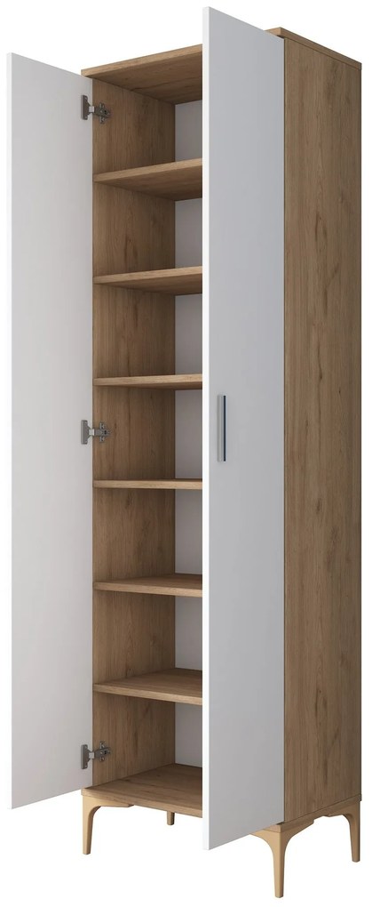 Armário Multiusos JE102 – Nogueira e Branco – 60x198,6x37,5 cm
