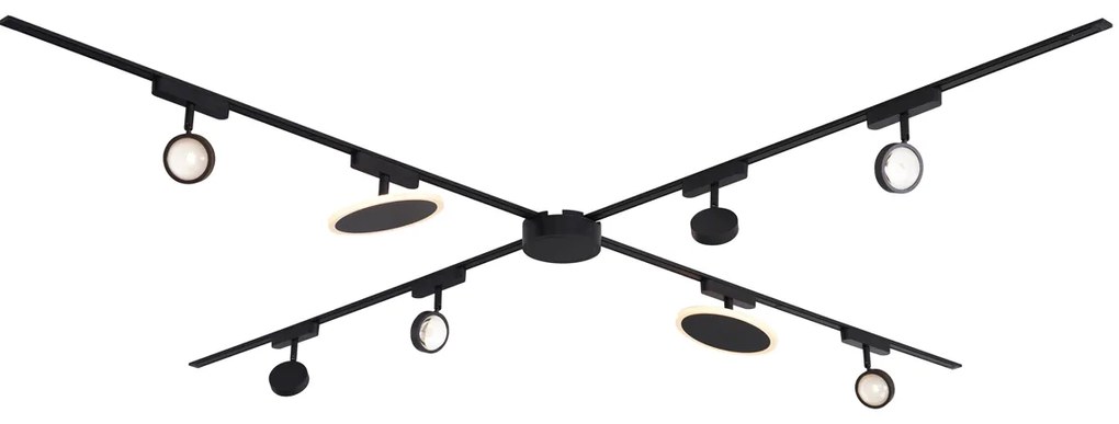 Sistema de iluminação de trilho com 6 focos e 2 luzes de teto pretas monofásicas - Magnetic Lance Puk
