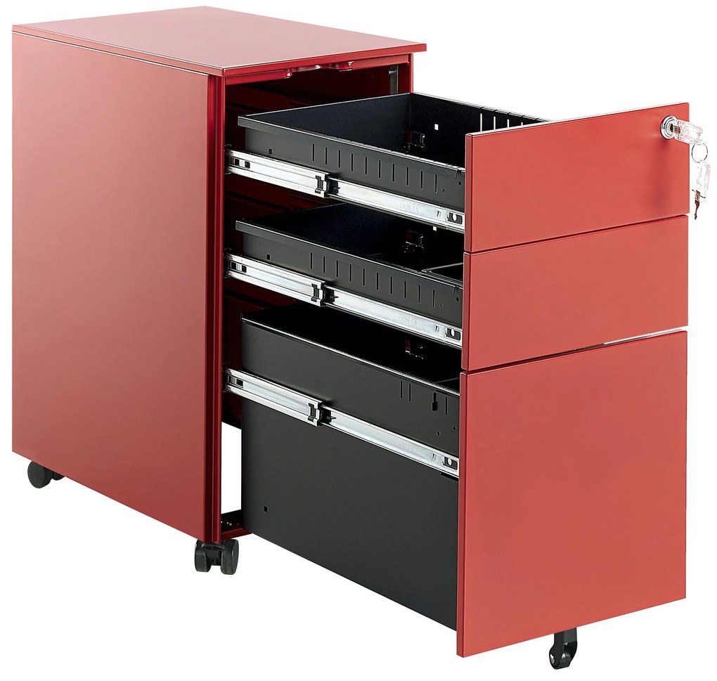 Armário de metal vermelho com 3 gavetas BOLSENA Beliani