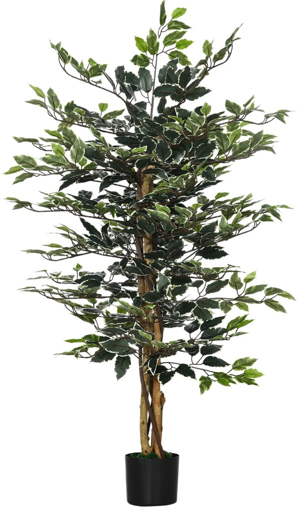HOMCOM Ficus Artificial com Troncos Planta Artificial com Vaso e 702 Folhas Realistas para Ø15x130 cm Verde