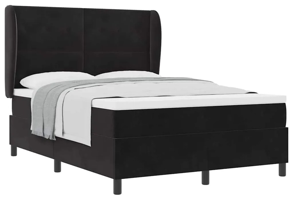 Cama Box Spring com Colchão Preto 140 x 190 cm em Veludo
