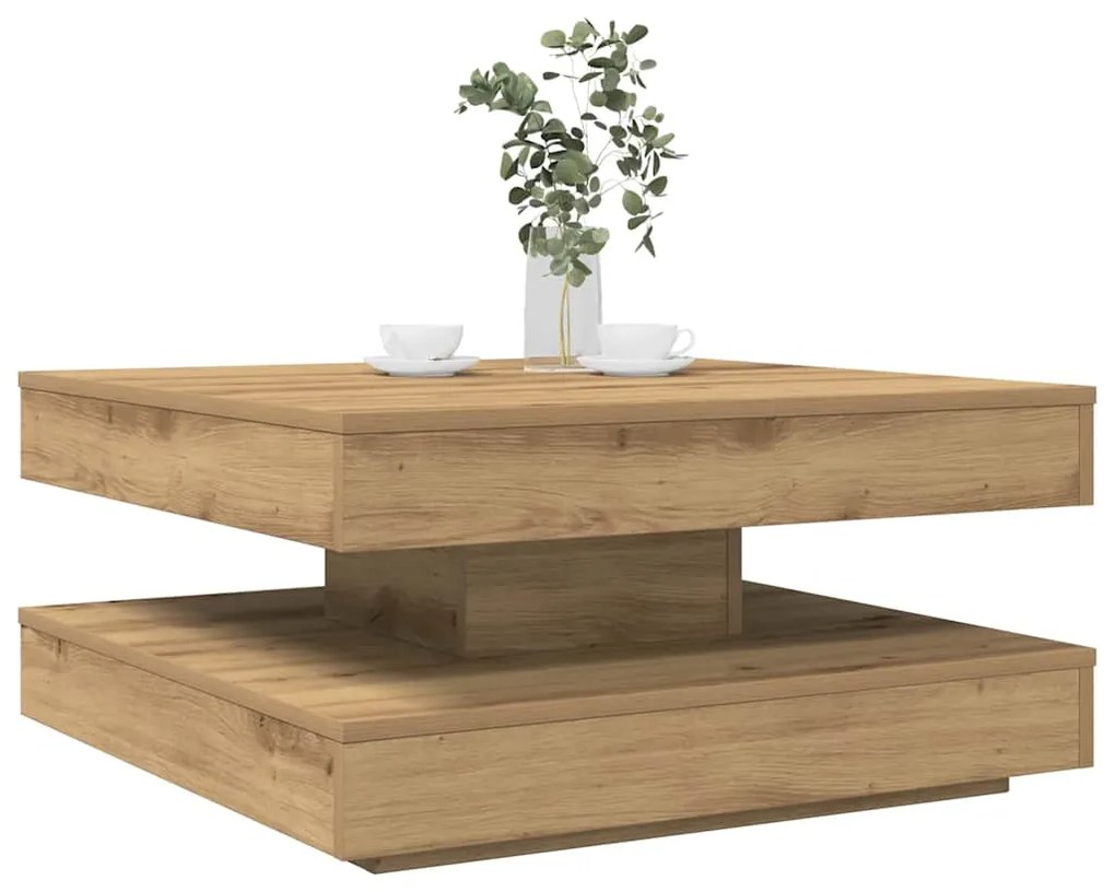 vidaXL Mesa centro rotativa a 360graus 70x70x34,5cm carvalho artisiano
