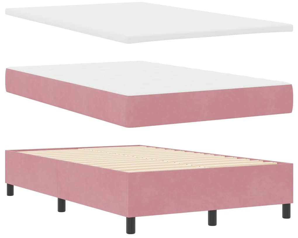 Cama Box Spring com Colchão e Banco Rosa 120x200 cm Veludo