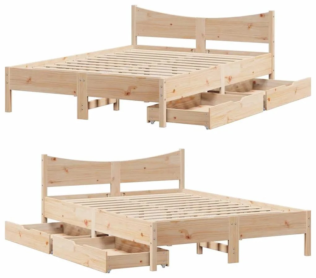 Estrutura de cama c/ gavetas 150x200 cm madeira de pinho maciça