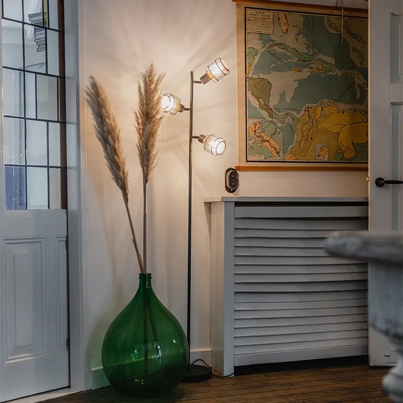 Candeeiro de pé design preto com dourado 3-luzes - Noud