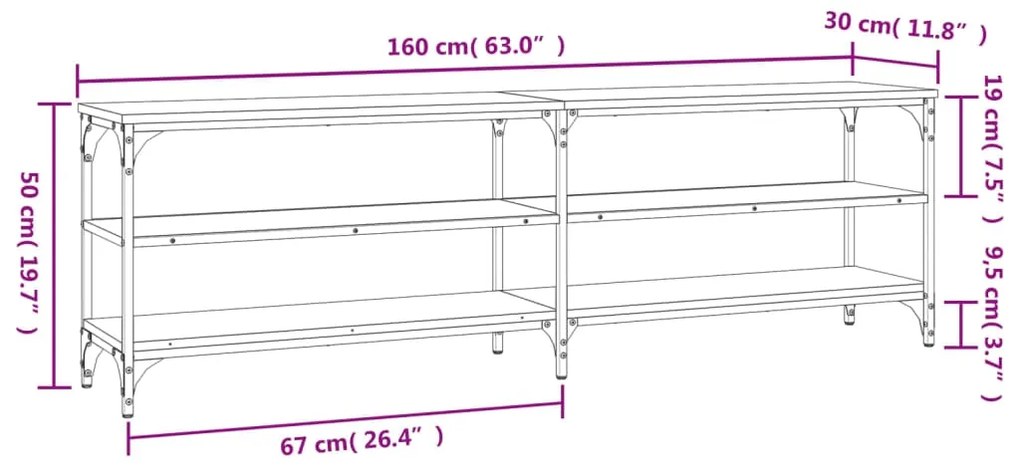 Móvel para TV 160x30x50 cm derivados de madeira cinzento sonoma