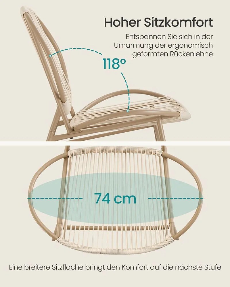 Conjunto de móveis de Jardim com mesa e 2 cadeiras castanho camel