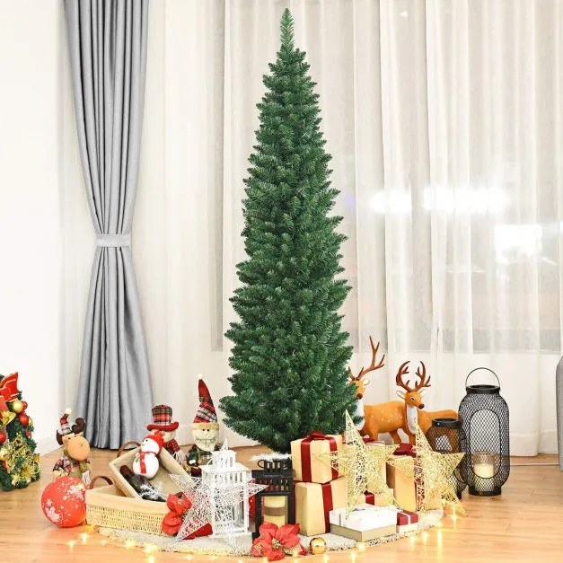 Árvore de Natal fina de 1,8 m com pontas de galhos para decoração de interiores