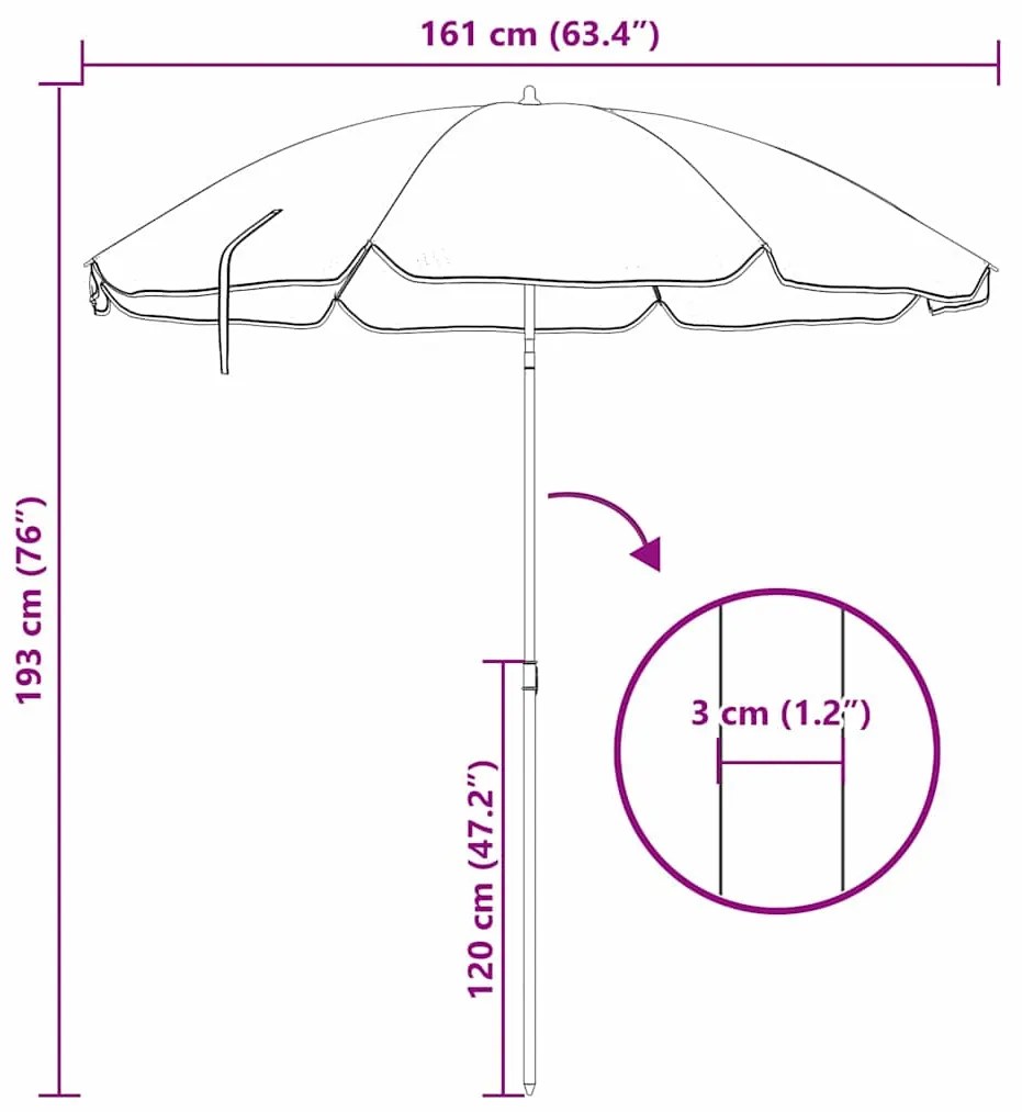 Parasol de Praia vidaXL com Pau de Metal Azul e Branco 161x193 cm em P