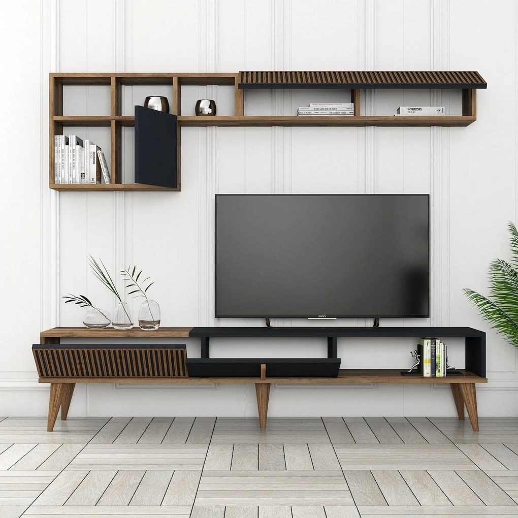 Conjunto de Mobiliário de Sala MilanSet483 – Nogueira e Antracite – Vá