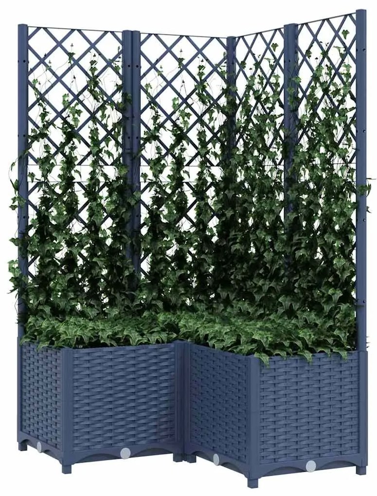 Vaso/floreira jardim c/ treliça 80x80x136 cm PP cinzento azul