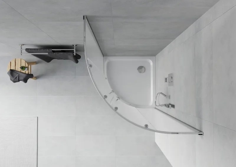 Mexen Rio cabine de duche semicircular 80 x 80 cm, fosco, cromado + base de duche Flat, branco - 863-080-080-01-30-4110