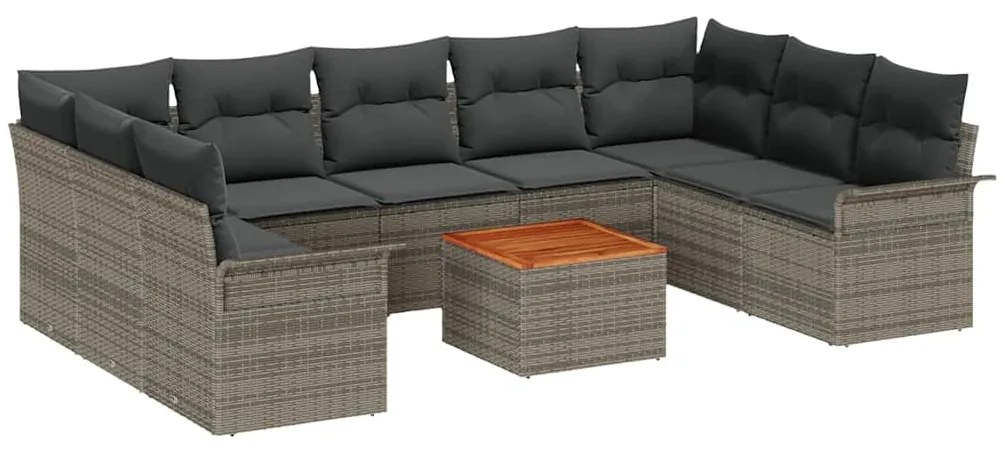 Conjunto de Sofá para Jardim 10 Peças com Almofadas Cinza em Rattan Po