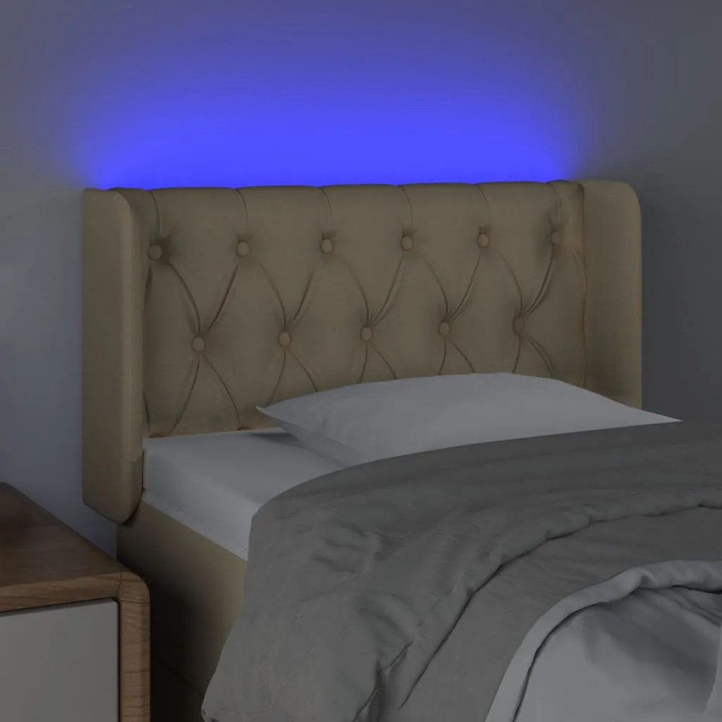 Cabeceira de cama c/ luzes LED tecido 83x16x78/88 cm cor creme