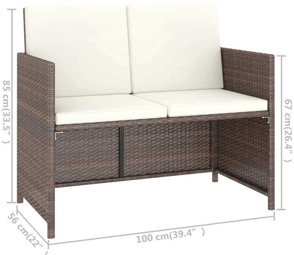 Conjunto jantar para jardim c/ almofadões 6 pcs vime castanho
