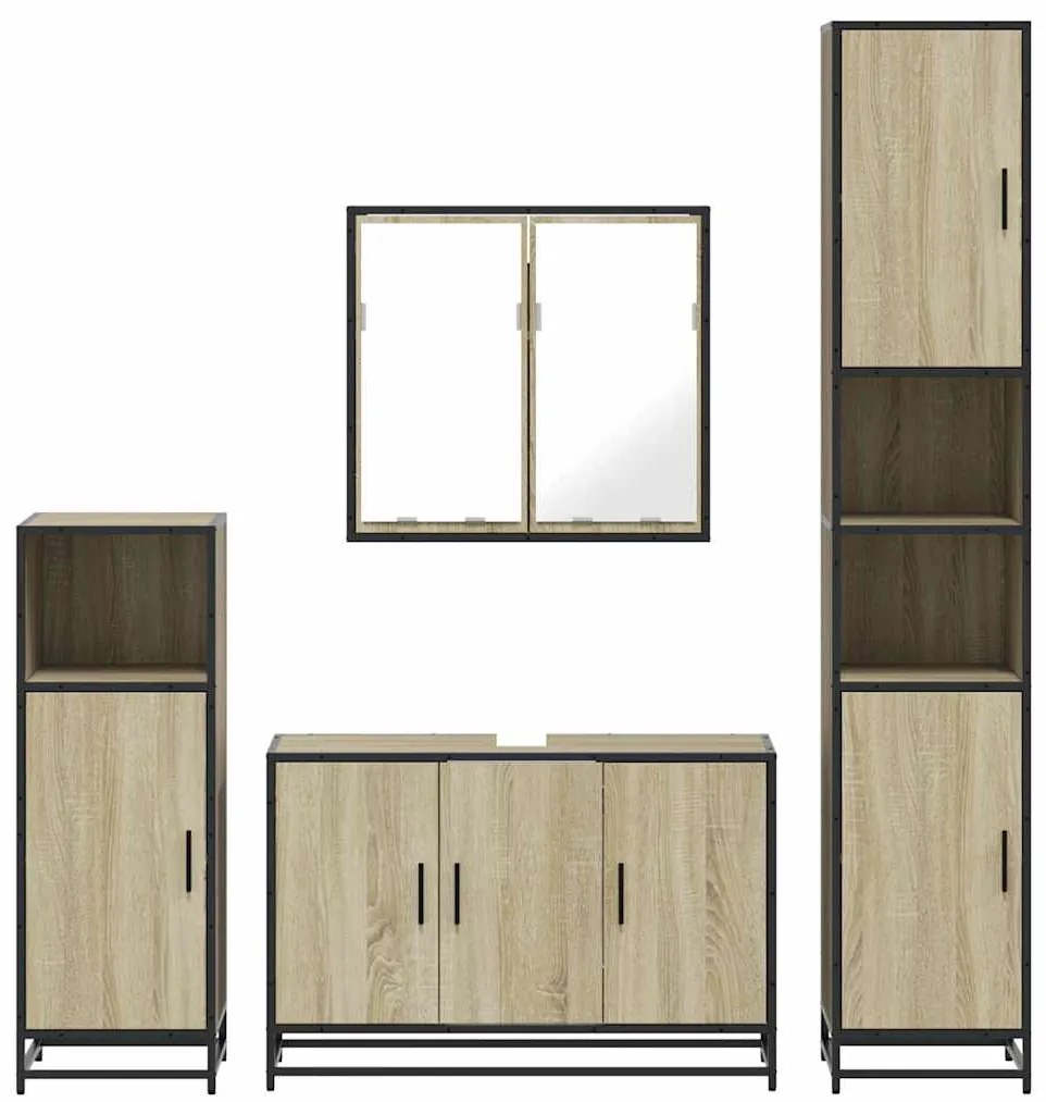 4 pcs conj. móveis casa banho derivados madeira carvalho sonoma