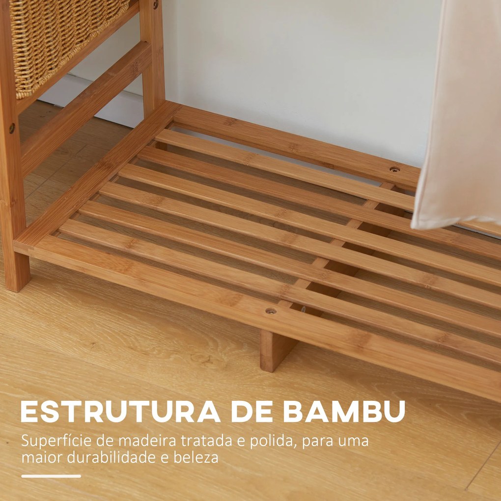 Suporte para Cabides de Bambu com Prateleira de Armazenamento de 6 Níveis e Vara Supensa 90x30x145 cm Madeira