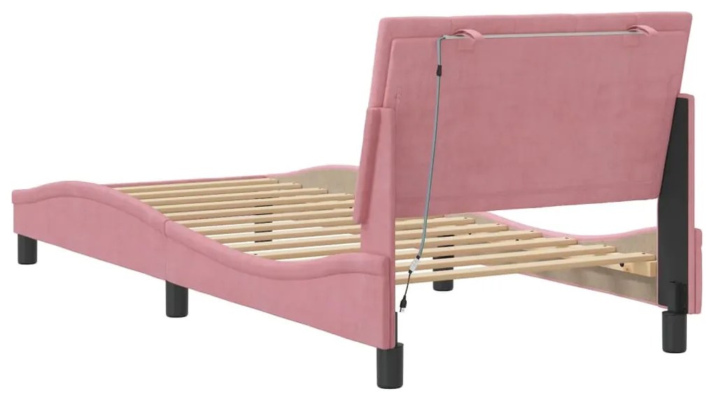Estrutura de cama c/ luzes LED 90x190 cm veludo rosa