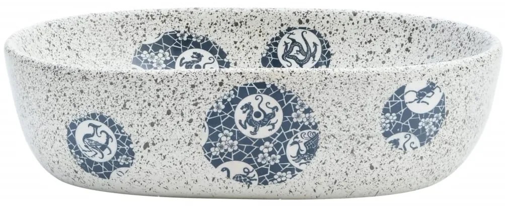 Lavatório de bancada oval 47x33x13 cm cerâmica cinza e azul