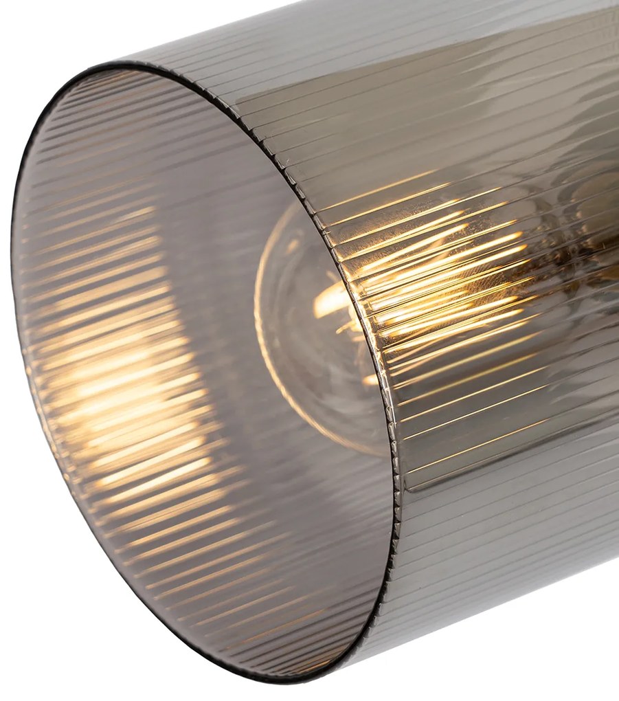 Candeeiro de teto com focos ajustáveis preto com vidro fumê 4-luzes - Laura Art Deco