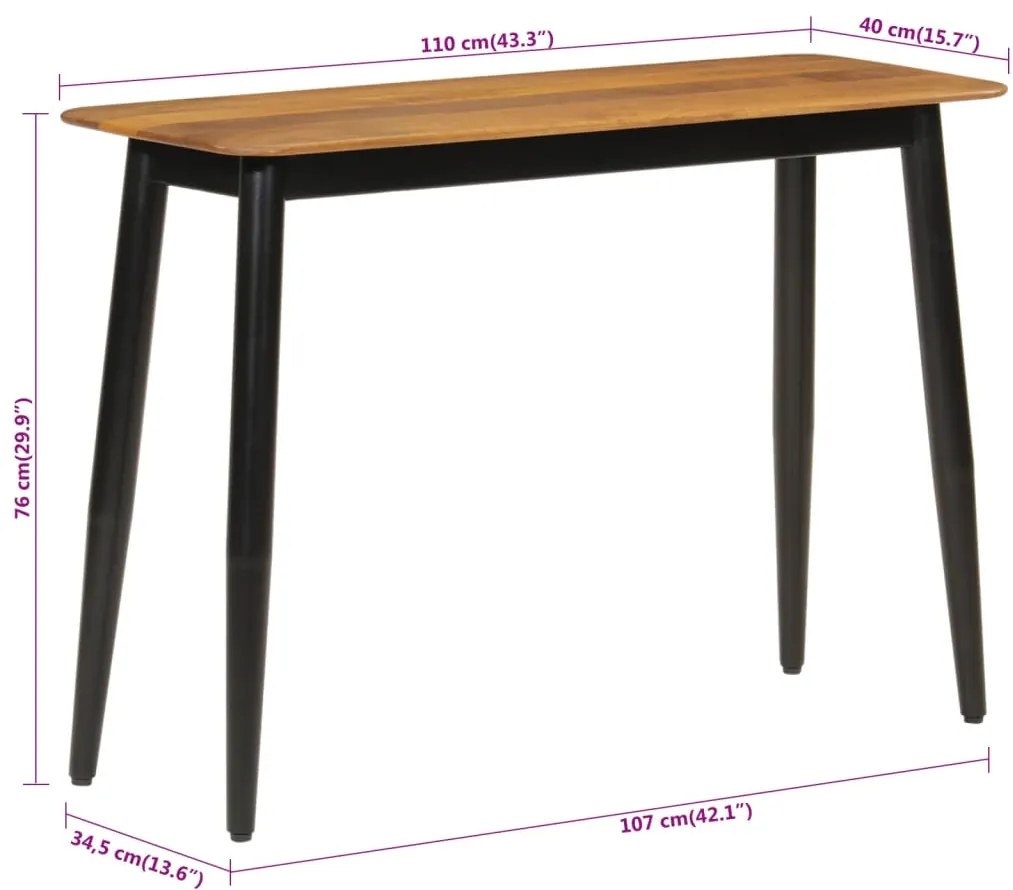 Mesa consola 110x40x76 cm madeira de mangueira maciça e ferro
