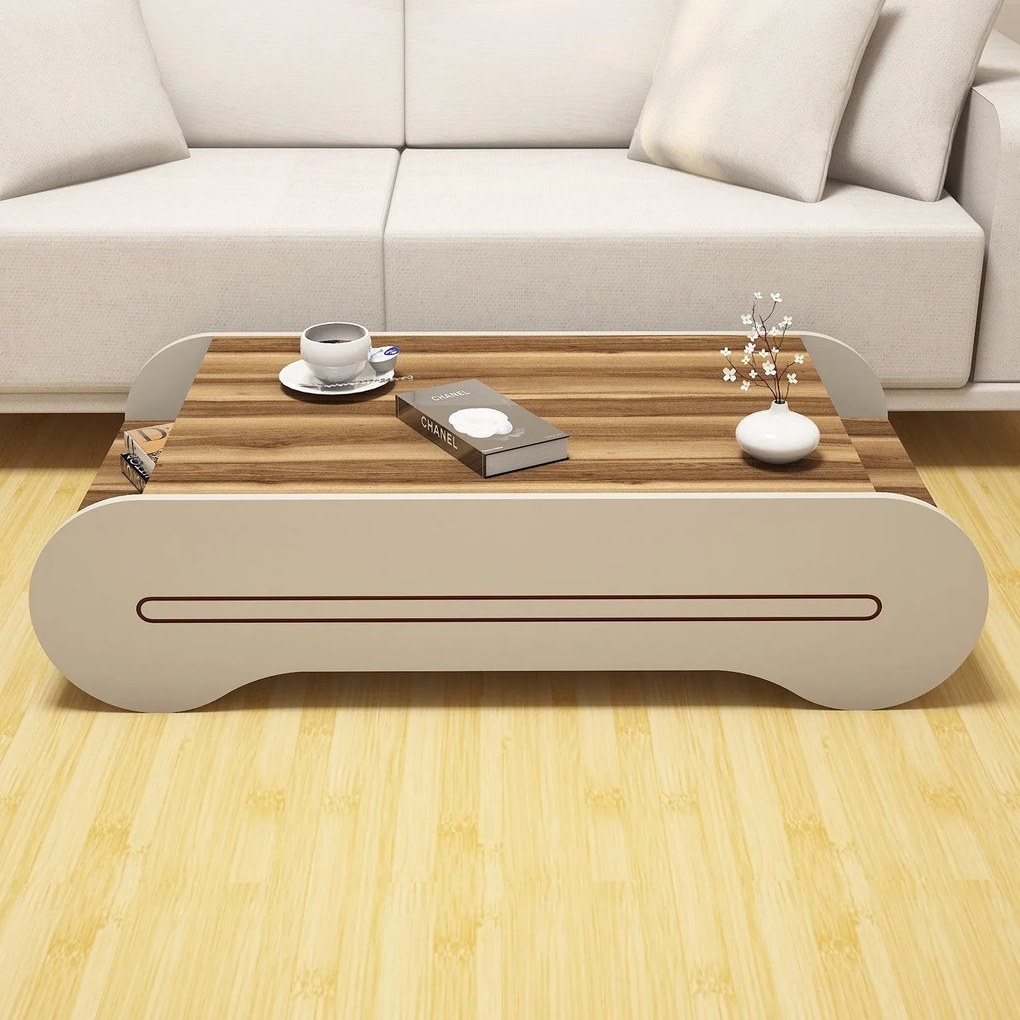 Mesa de Centro Cool – Nogueira e Creme – 120x30x63,6 cm