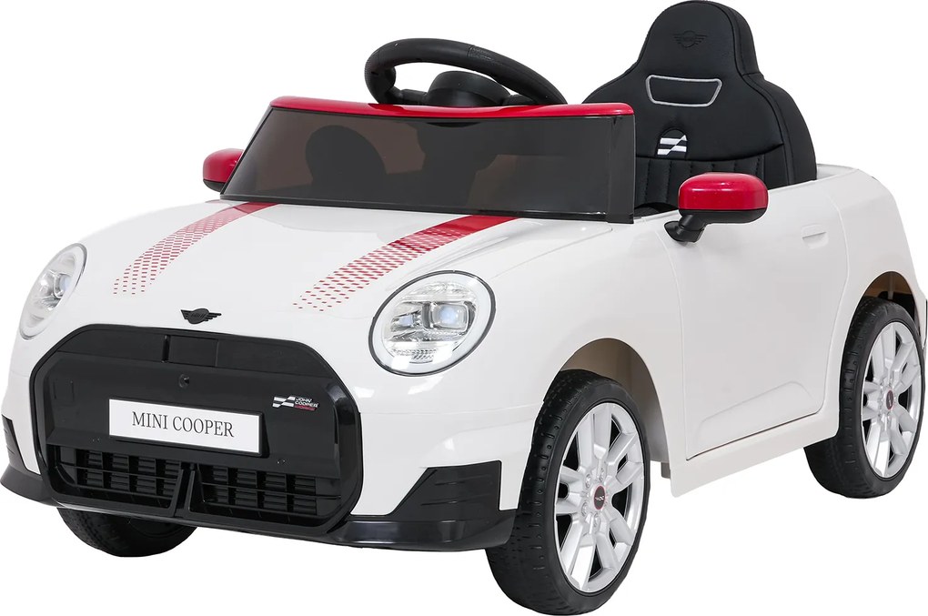 Carro elétrico para Crianças Mini Cooper 12V, Rodas Eva, Assento Couro ecológico Branco