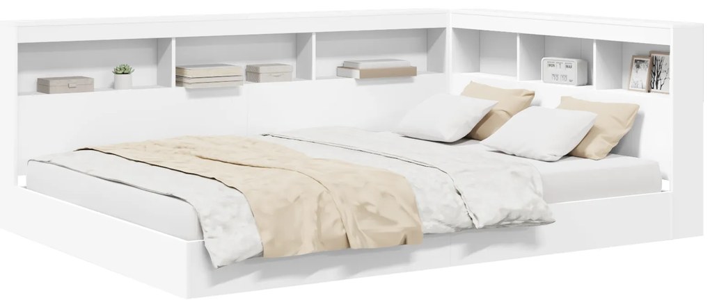 Cama com Estante Branca 160x200 cm Madeira Engenharia