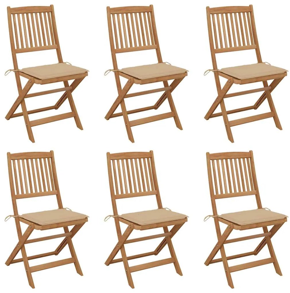 vidaXL Cadeiras de jardim dobráveis c/ almofadões 6 pcs acácia maciça